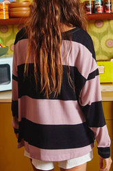 High-Low Color Block Round Neck Long Sleeve T-Shirt OutfitFlow